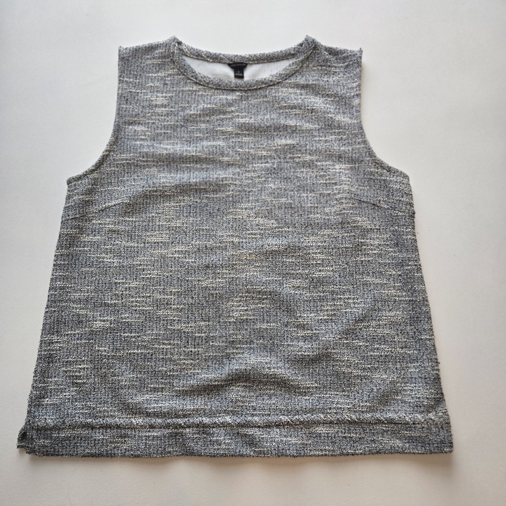 Ann Taylor Sleeveless Textured Knit Top Women's XL Gray‎ Marled Stretch Tank...